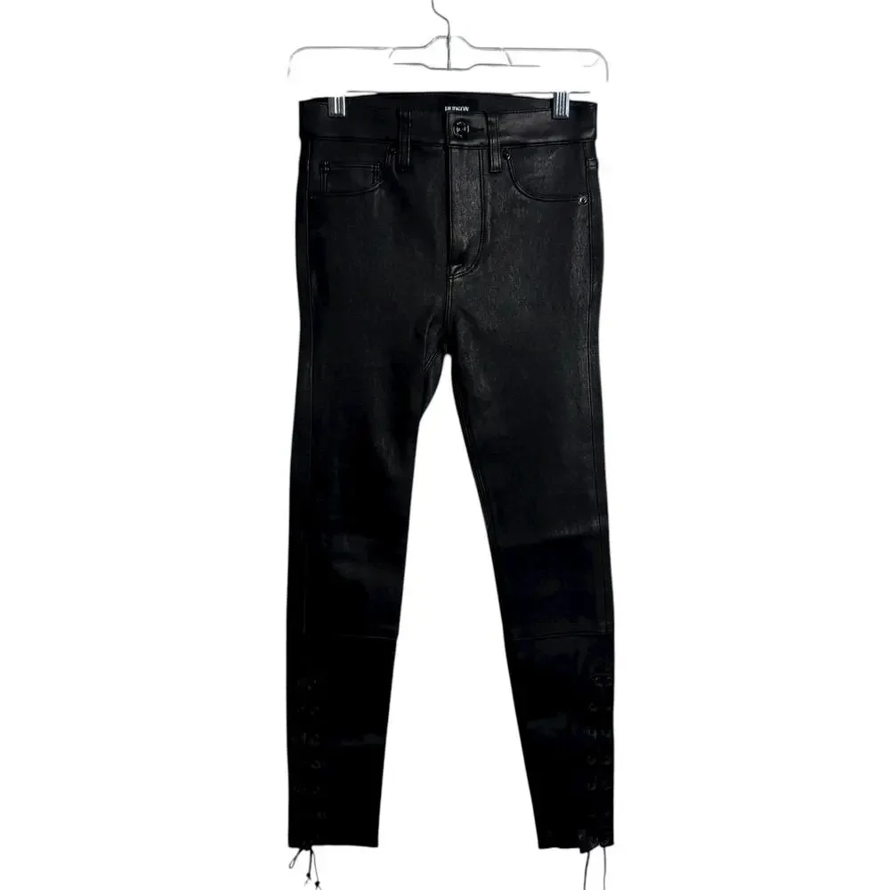 Hudson Jeans Women 24 Nico High Rise Coated Skinny Ankle‎ Jeans Black Moto Goth